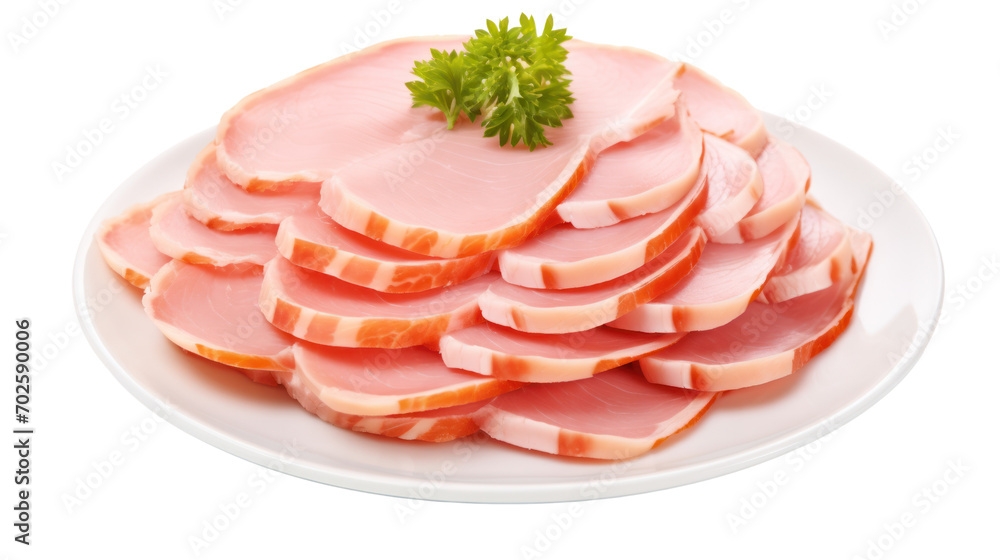 Sliced boiled ham isolated on white background