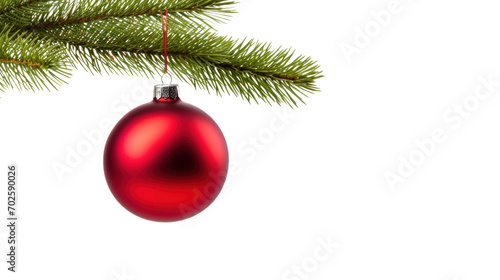 Single Red Christmas glass ball hanging isolated on transparent and white background.PNG image.