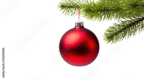 Single Red Christmas glass ball hanging isolated on transparent and white background.PNG image.