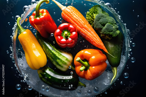 Vegetables in clear water. Generative AI