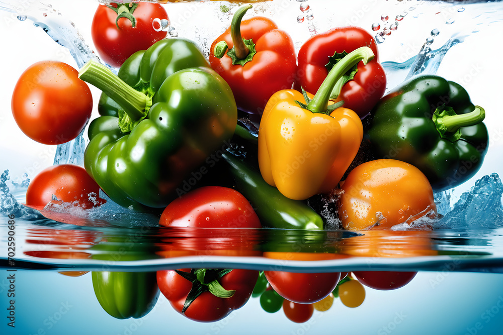 Vegetables in clear water. Generative AI Vegetables in clear water. Generative AI