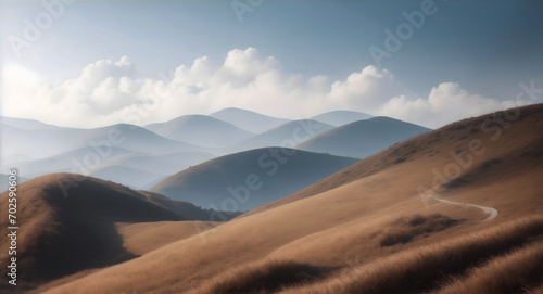 The scenery in the background is full of hills. ai generative