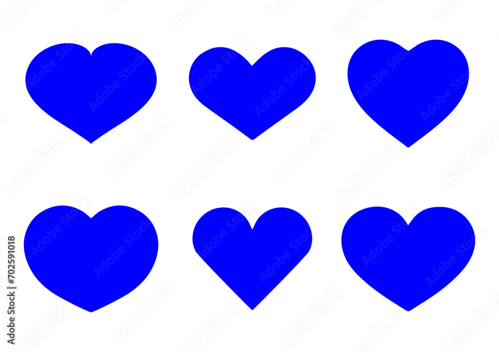 Set of hearts, blue-colored hearts, Vector