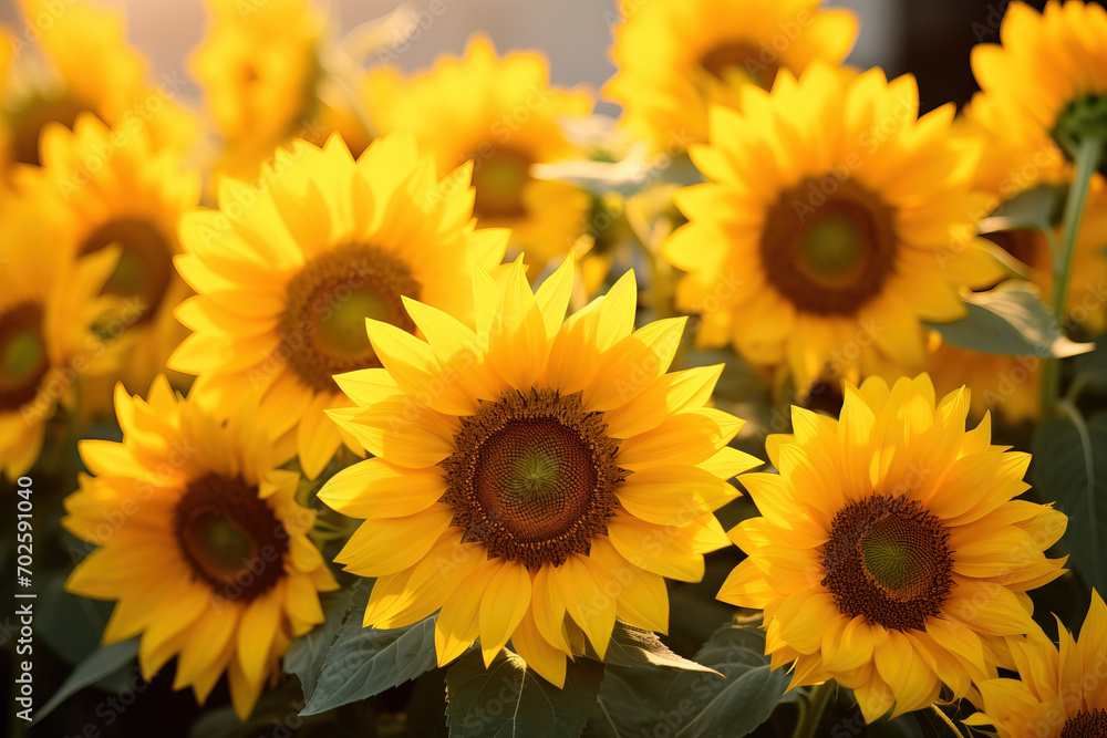 Fototapeta premium Sunflowers in the warm sunlight during golden hour