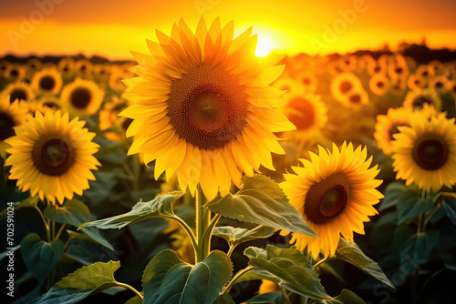Sunflowers in the warm sunlight during golden hour © Digitalphoto 4U