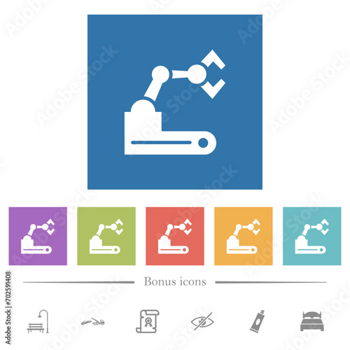 Robotic arm flat white icons in square backgrounds photo
