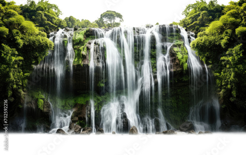 The Majestic Waterfall Embellishing a Lush and Vibrant Forest on a White or Clear Surface PNG Transparent Background © Usama