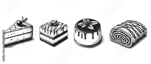 Collection of hand drawing baking and sweets on a white background photo