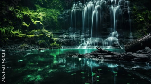 Liquid Emerald Waterfall in Nature