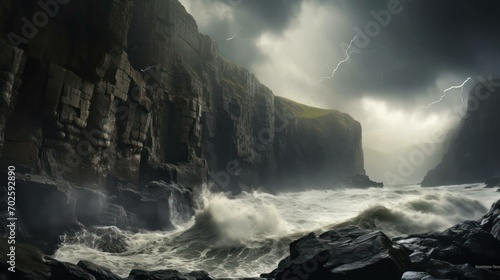 Coastal Cliff's Beauty Amidst the Roaring Sea Waves
