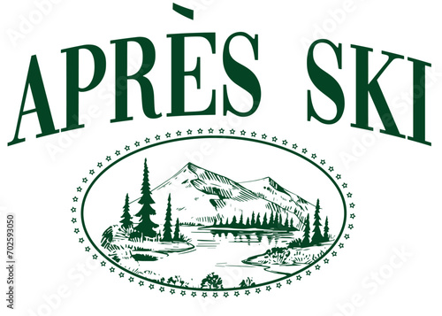 Ski Club Graphic Vector Logo T-shirt Design Mountain Adventure apparel alpine emblem crest Fashion