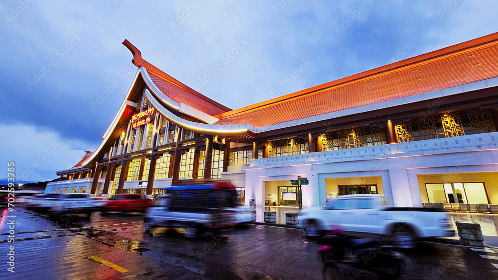 Luang Prabang Railway Station Laos at twilight rian season Luang Prabang Railway Station Laos at twilight rian season