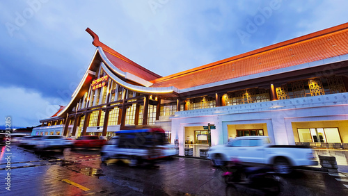 Luang Prabang Railway Station Laos at twilight rian season