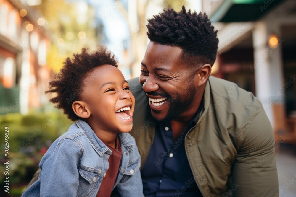 A photo of a father laughing together with his child. A photo of a father laughing together with his child.