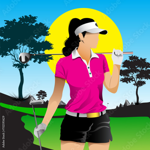 Female golfer and golf course