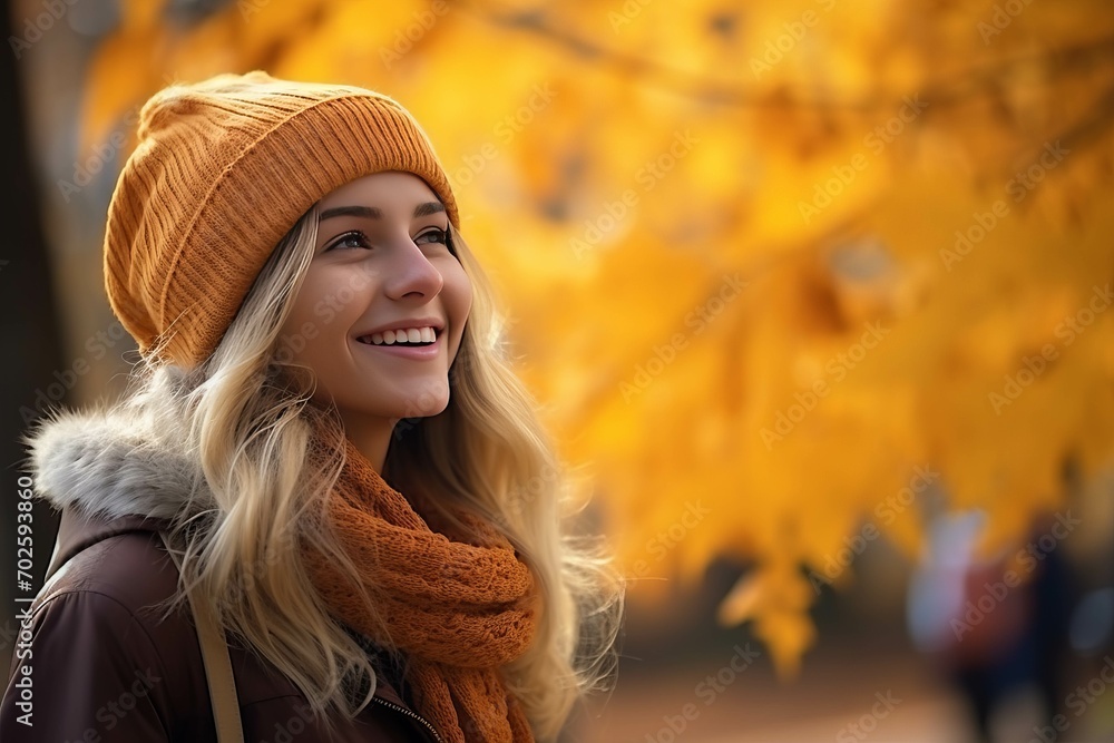 A portrait of a beautiful woman in a garden during the enchanting autumn season A portrait of a beautiful woman in a garden during the enchanting autumn season