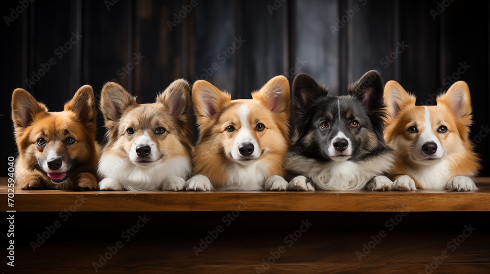 Group of dogs posing for camera in a studio. Group of dogs posing for camera in a studio.