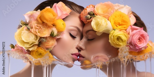 Captured Emotion Man Embracing Girlfriend with Closed Eyes, Flowers