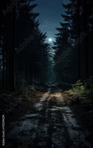 Eerie Forest Road at Night