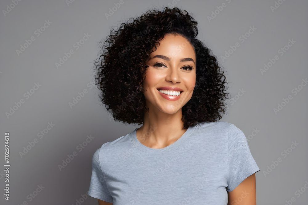 A woman with a big smile, a simple background. Generative AI A woman with a big smile, a simple background. Generative AI