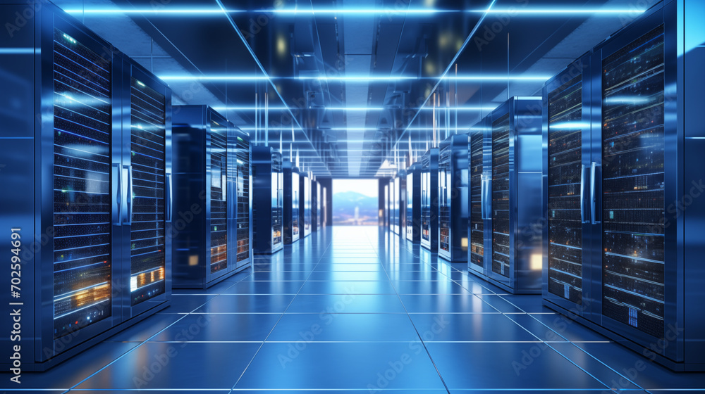 Data center and networking servers facility interior. Data center and networking servers facility interior.