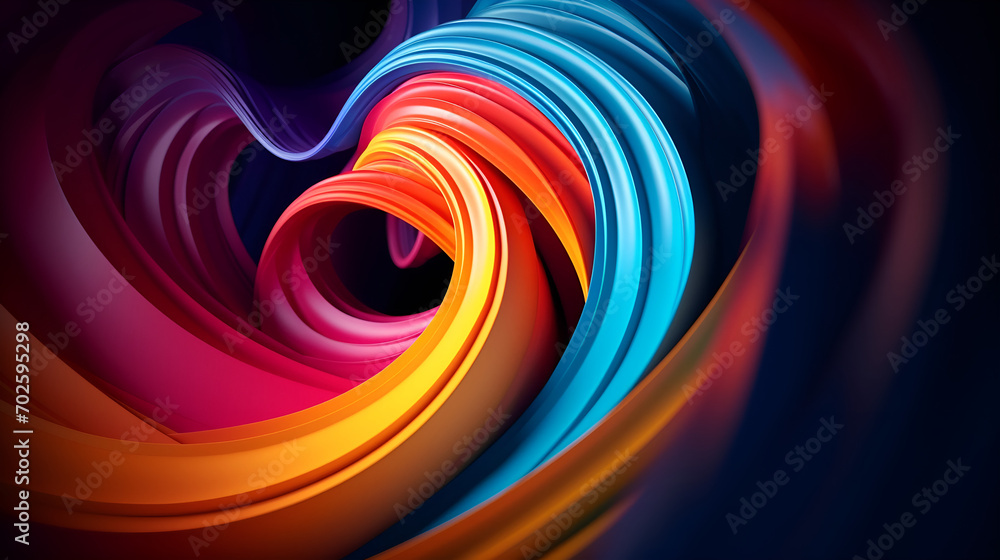 Fototapeta premium Multicolored swirl of lines 3d rendering in papercut style. AI generative.