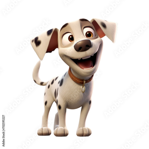A 3D character of a cute and joyful dog with a beaming smile, set against a clear background. Illustration