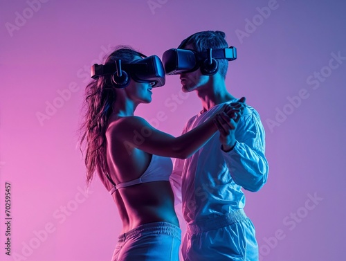 Couple Engaged in Virtual Reality Dance