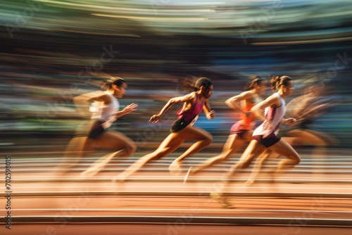 Blurred running race group of runners on racetrack for background. ai generative