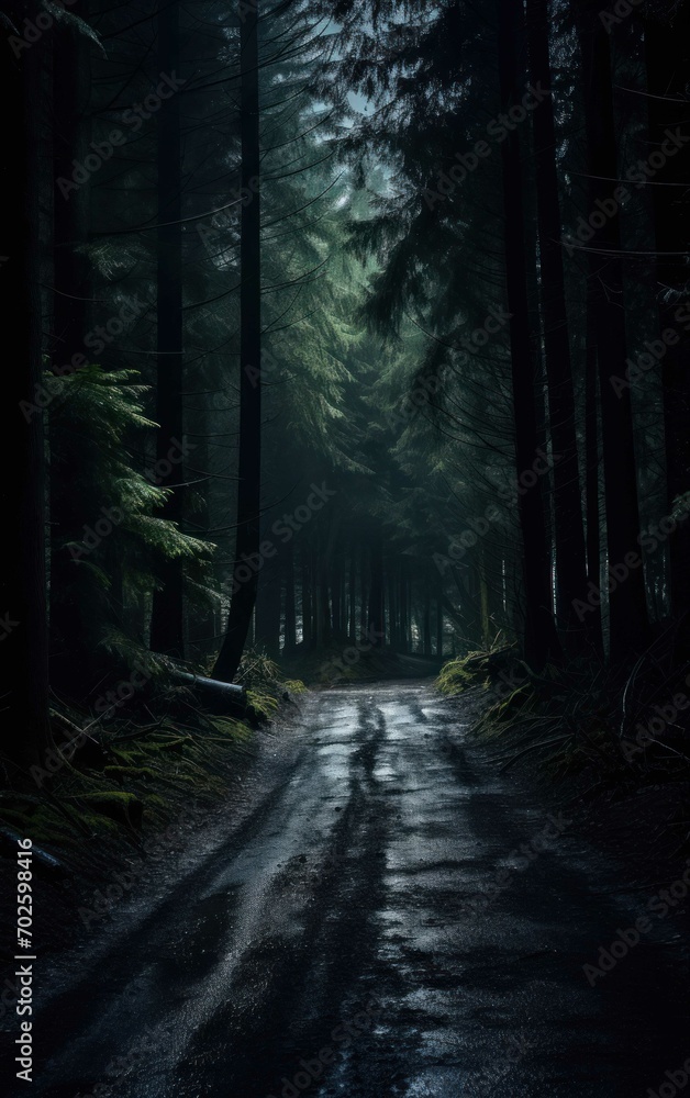 Fototapeta premium Eerie Forest Road at Night