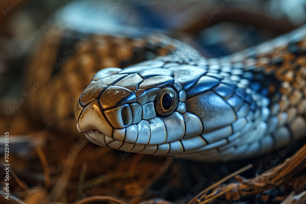 a close up of a snake on a branch with a blurry background. a close up of a snake on a branch with a blurry background.