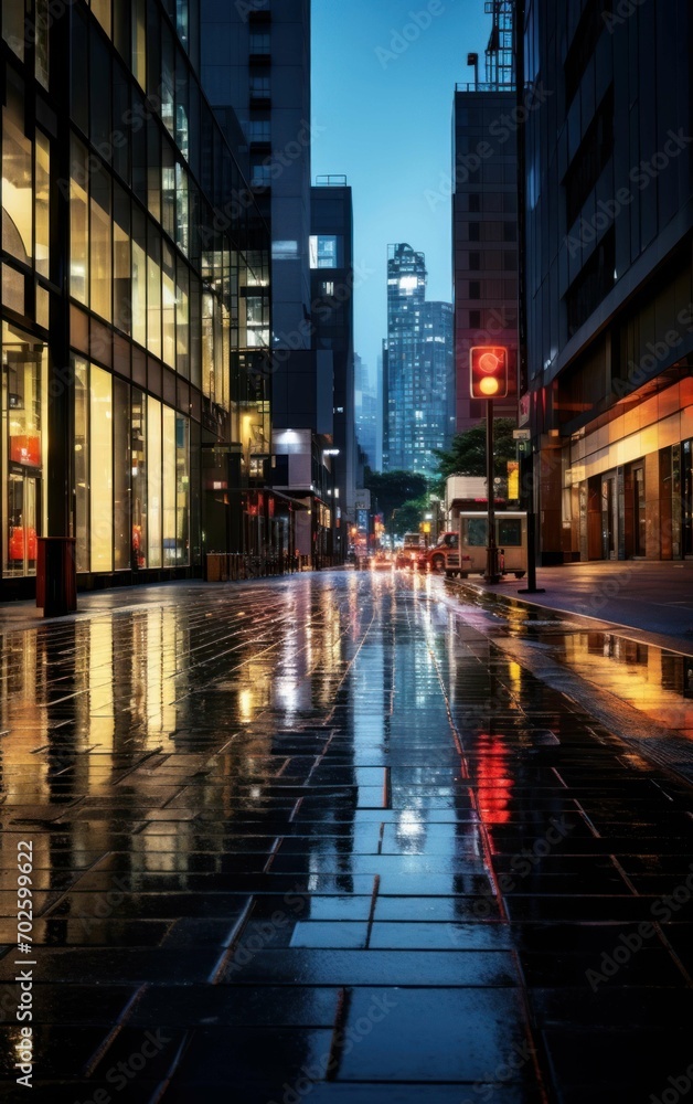 Picture of a Quiet Modern City Street at Night