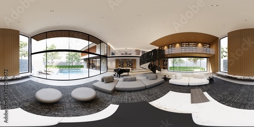 Interior Empty Modern Loft house open space .Living room and pantry kitchen. home office .duplex space interior .3D Rendering .