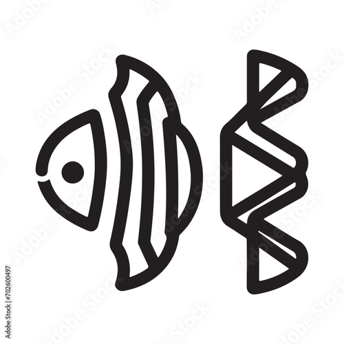 A black silhouette fish bone line icon set, Clipart on a white Background, Simple and Clean design, simplistic