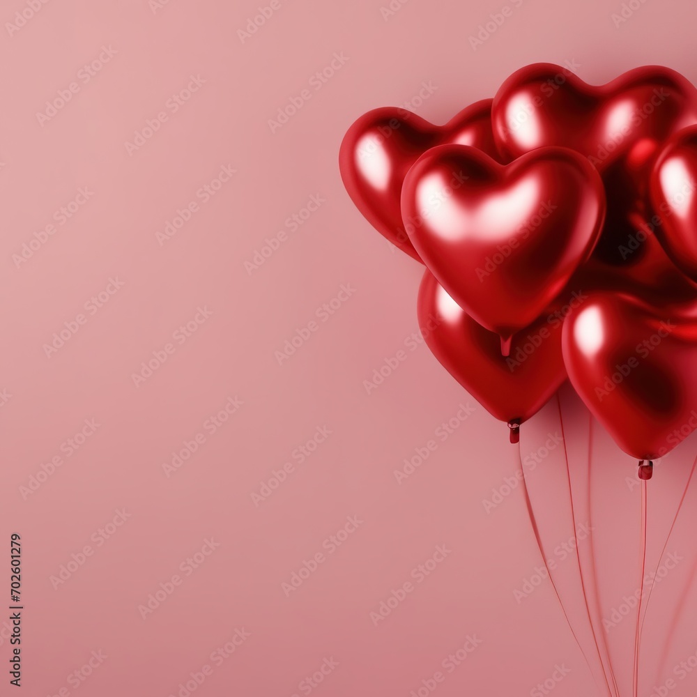 balloons in the form of red hearts on a pink background with space for text. valentine's day template postcard, banner. balloons in the form of red hearts on a pink background with space for text. valentine's day template postcard, banner.