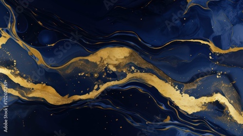 Navy Blue and Gilded Gold Marbling