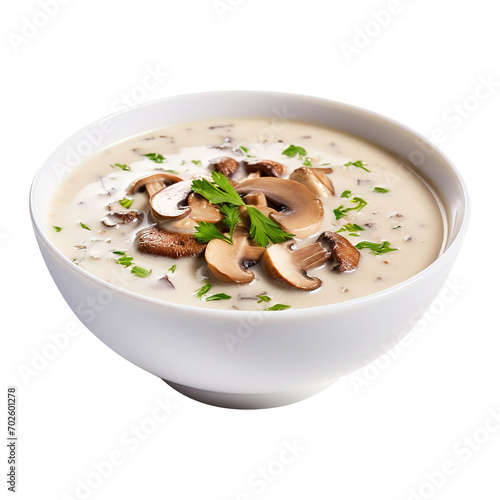 Delicious cream Bowl of mushroom soup isolated on transparent background Remove png, Clipping Path, pen tool