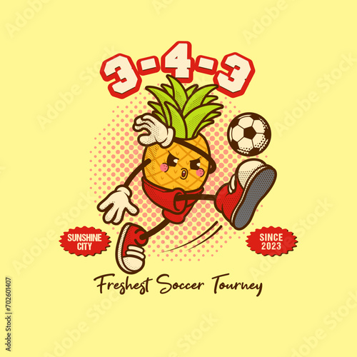 Pineapple Soccer Mascot Logo Vintage and Retro