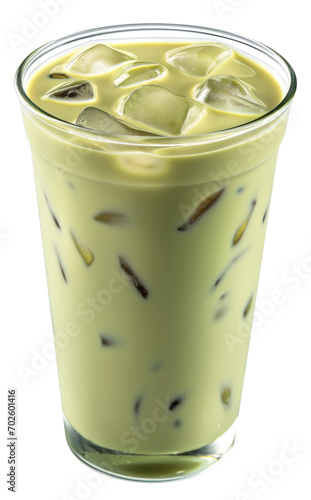 a glass of iced green tea latte isolated.