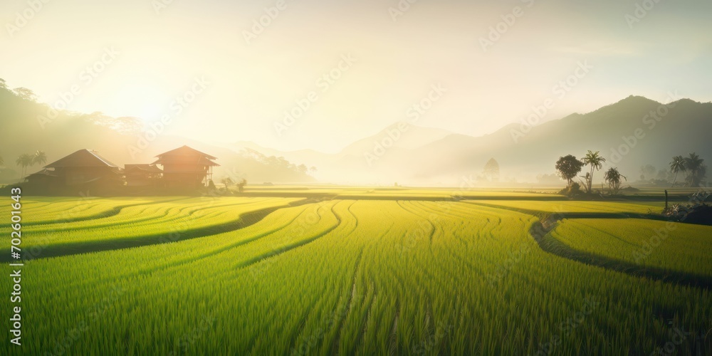 Picture of a Verdant Rice Farm in the Morning