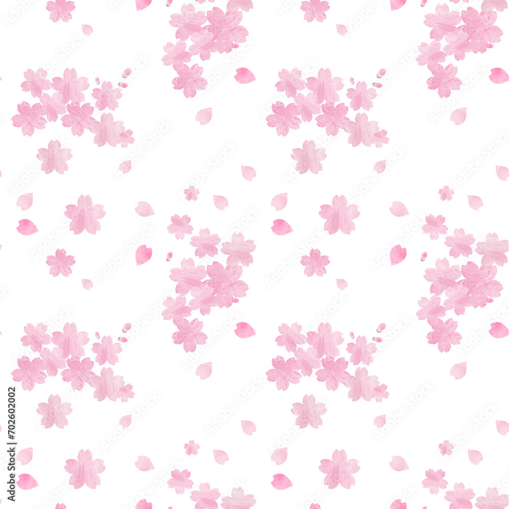 桜の花と花びらのシームレスパターン