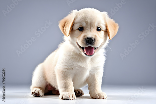 A cute puppy with a big smile. Simple background. Generative AI