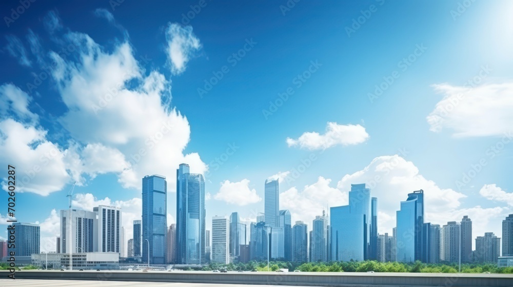 Fototapeta premium Cityscape with Modern Skyscrapers and Blue Sky