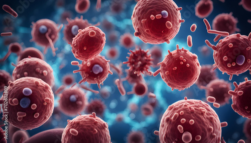 illustration von einer blutinfektion - viren und bakterien mit blutkörperchen, photo