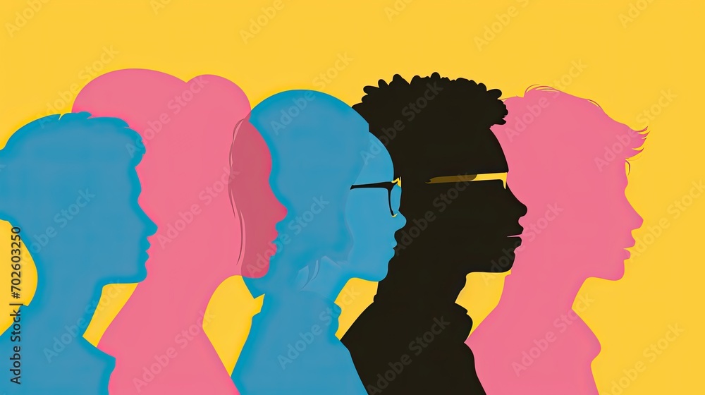 Colorful Silhouettes of Diverse People Profile