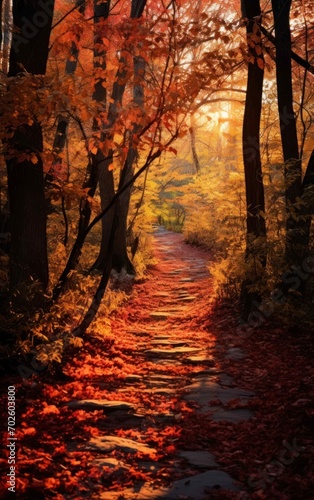 Picture of a colorful forest path in autumn