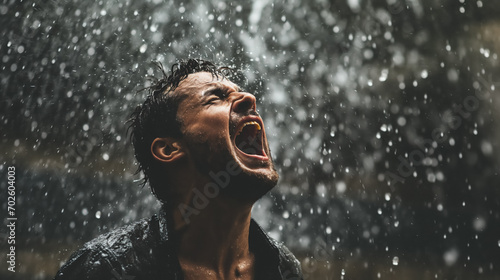Man screaming in the pouring rain. #702604003