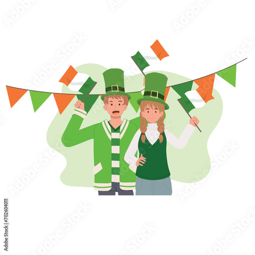 Happy People Celebrate St Patrick Day.  Irish Festival of Joy and Tradition