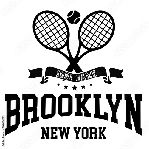 Brooklyn New York Tennis racquet Varsity USA team College Campus University Tshirt Graphic Fashion logo Trending Apparel Cute Emblem Slogan Badge Team  © melissa