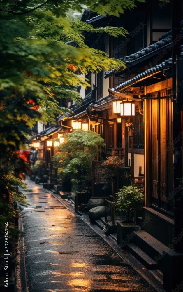 Photograph of a hushed Japanese street at night